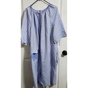 Spectator II Mumu Dress 2X Cottage Core Blue & White Stripe USA Vintage 70s 80s
